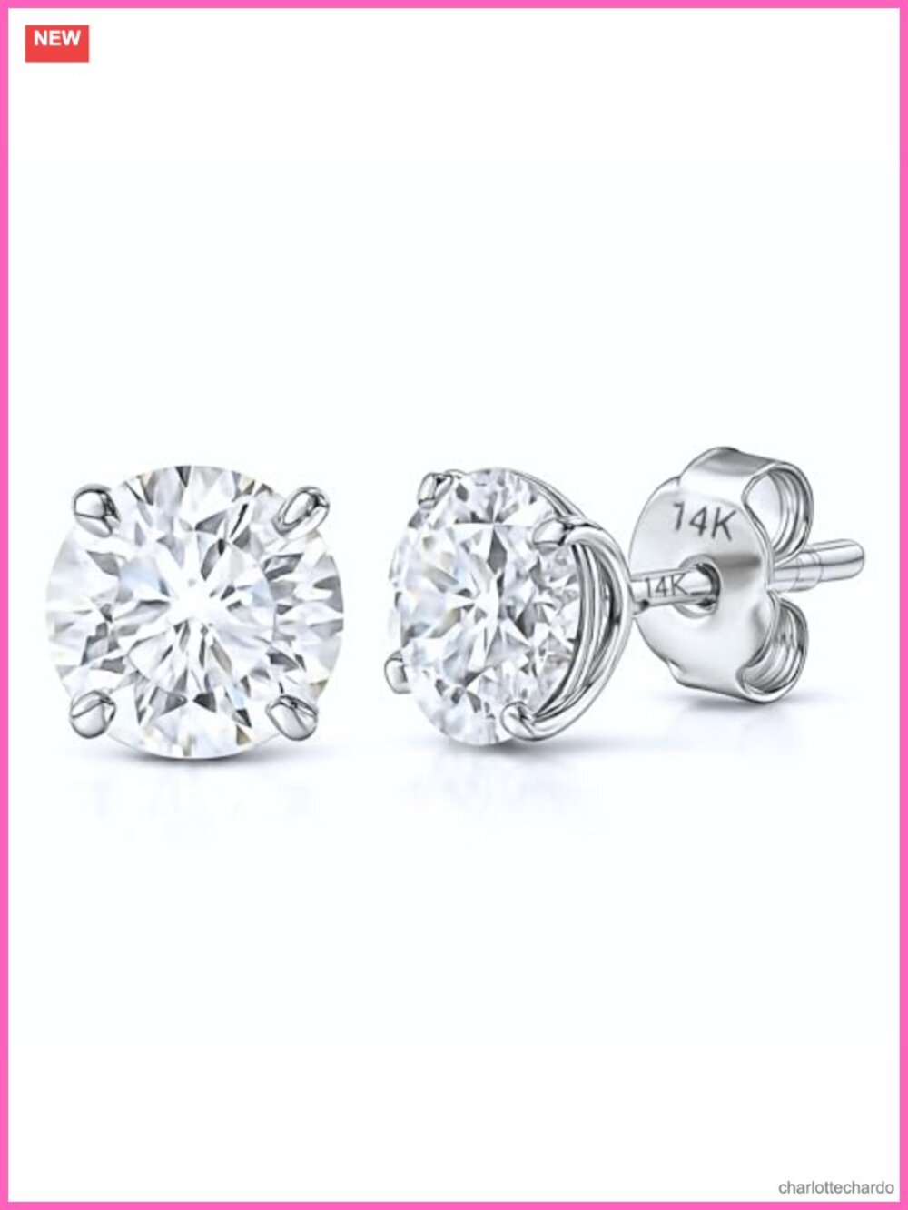 14K Solid White Gold AAAAA Cubic Zirconia Stud Earrings